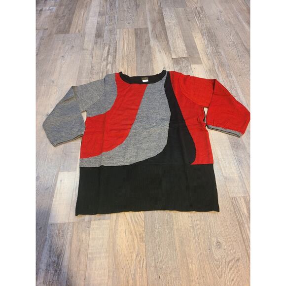 Salon studio small womens red black and gray knit 3/4 sleeve sweater - Picture 1 of 9